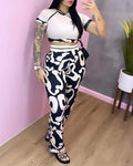 ABSTRACT PRINT CROP TOP POCKET DESIGN PANTS SET - Missyess