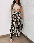 ABSTRACT PRINT CROP TOP POCKET DESIGN PANTS SET - Missyess
