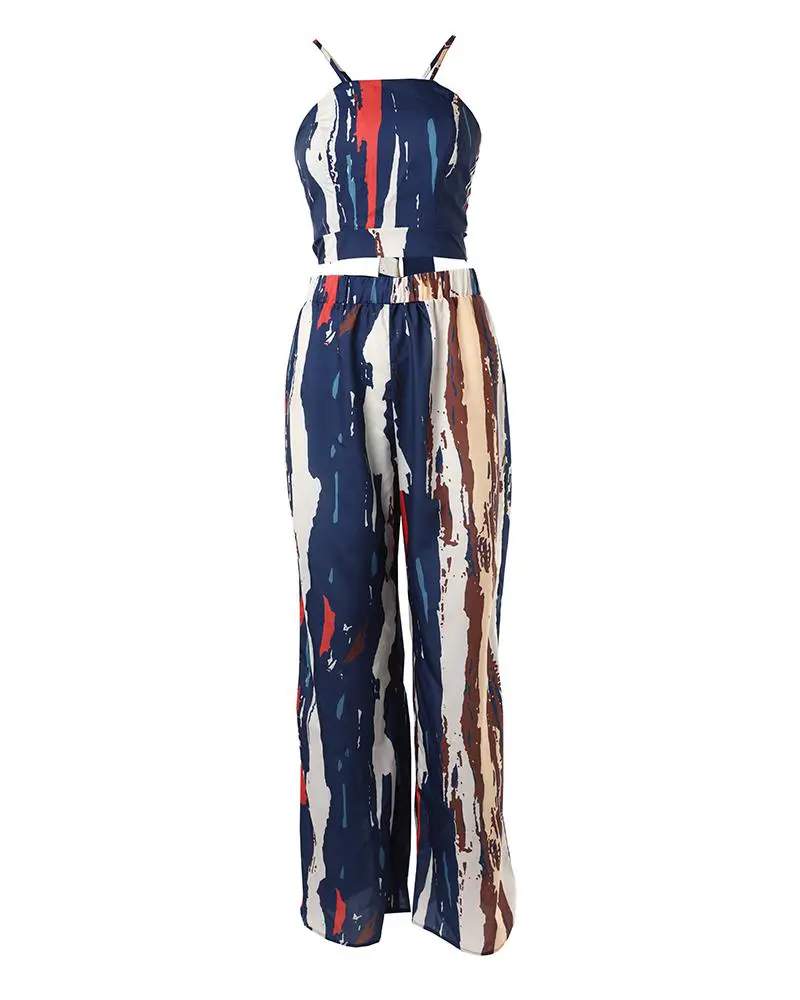 ABSTRACT PRINT CROP TOP WIDE LEG PANTS SET - Missyess