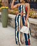 ABSTRACT PRINT CROP TOP WIDE LEG PANTS SET - Missyess