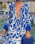ABSTRACT PRINT LANTERN SLEEVE SHIRT DRESS - Missyess