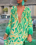 ABSTRACT PRINT LANTERN SLEEVE SHIRT DRESS - Missyess