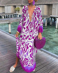 ABSTRACT PRINT LANTERN SLEEVE SHIRT DRESS - Missyess