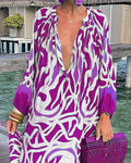 ABSTRACT PRINT LANTERN SLEEVE SHIRT DRESS - Missyess