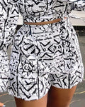 ABSTRACT PRINT OFF SHOULDER CROP TOP SHORTS SET - Missyess