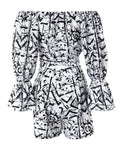 ABSTRACT PRINT OFF SHOULDER CROP TOP SHORTS SET - Missyess