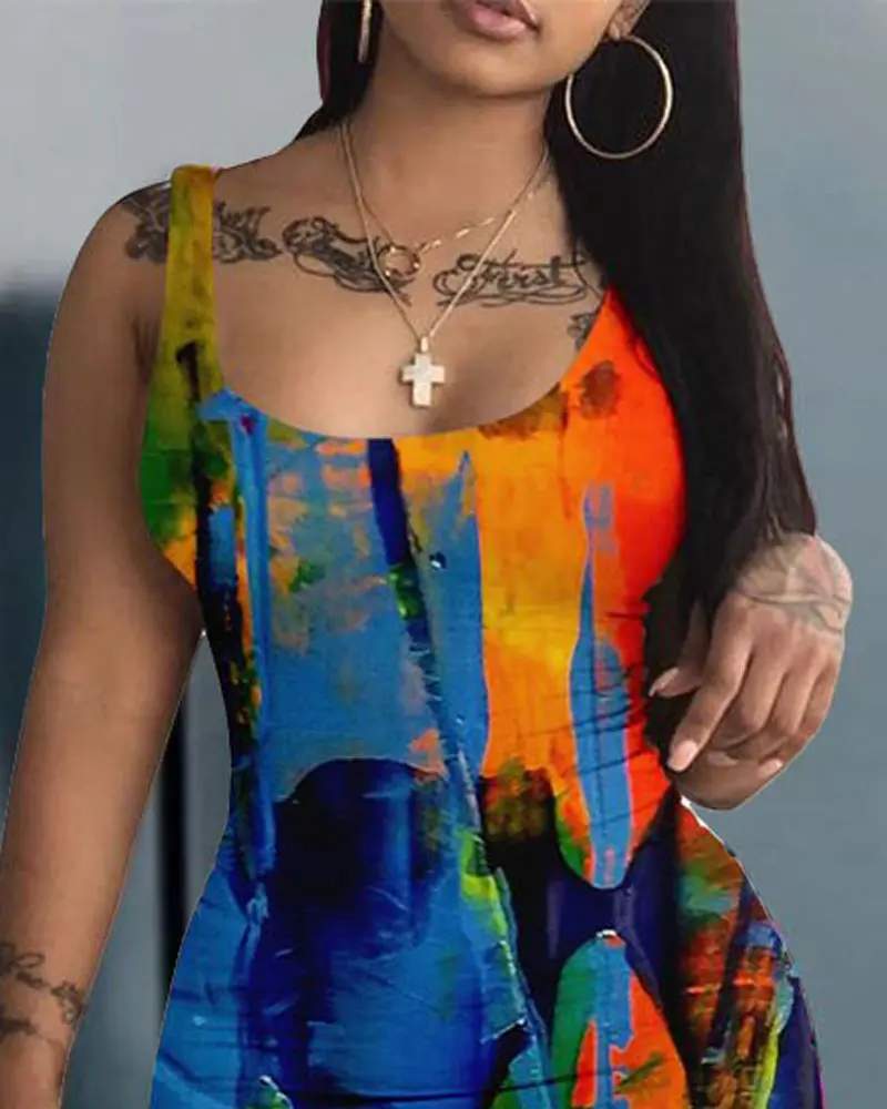 ABSTRACT PRINT SLEEVELESS BODYCON DRESS - Missyess