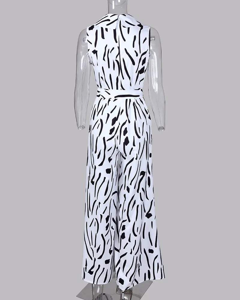 ABSTRACT PRINT SLEEVELESS WIDE LEG JUMPSUIT - Missyess
