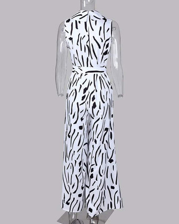 ABSTRACT PRINT SLEEVELESS WIDE LEG JUMPSUIT - Missyess