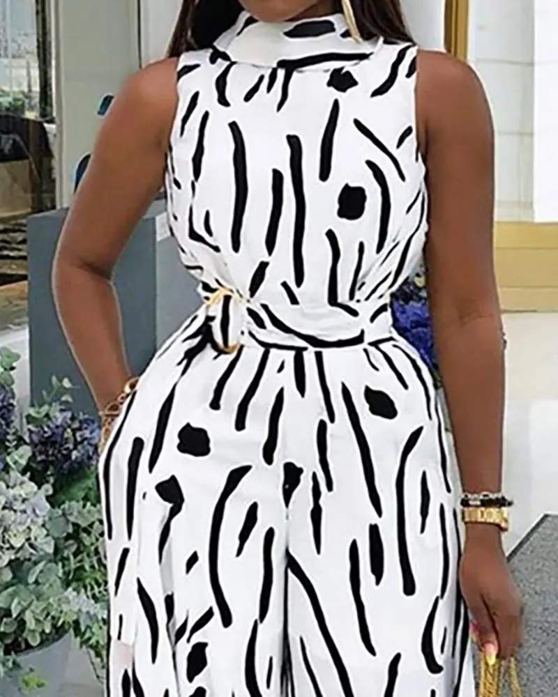 ABSTRACT PRINT SLEEVELESS WIDE LEG JUMPSUIT - Missyess