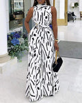 ABSTRACT PRINT SLEEVELESS WIDE LEG JUMPSUIT - Missyess