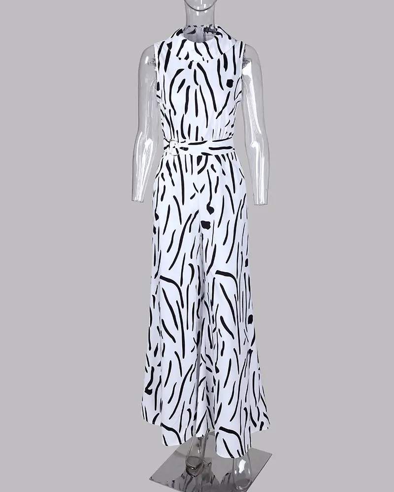 ABSTRACT PRINT SLEEVELESS WIDE LEG JUMPSUIT - Missyess