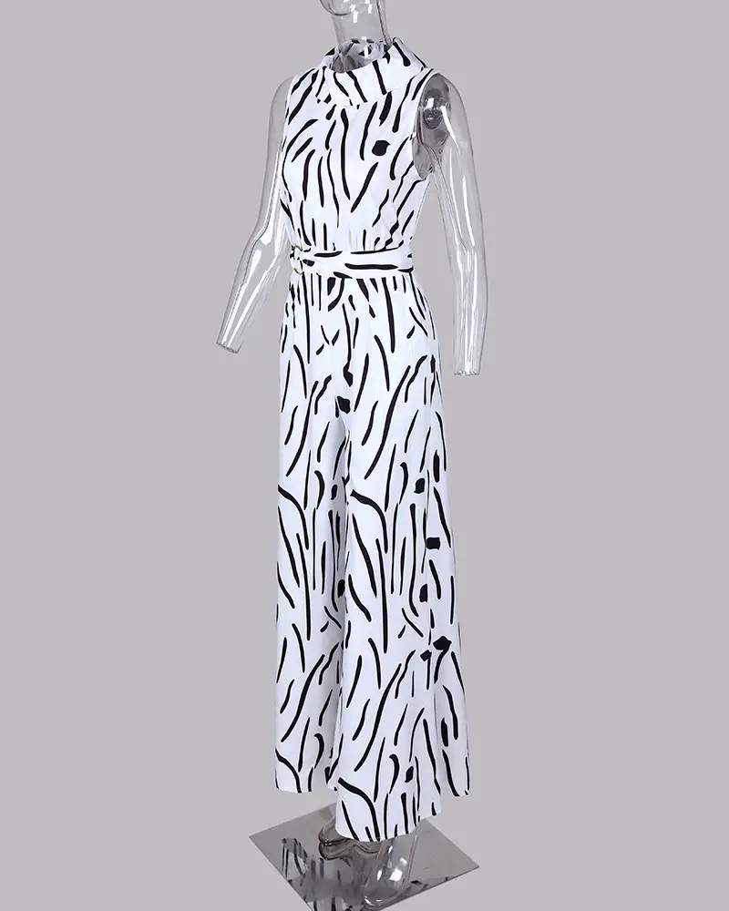 ABSTRACT PRINT SLEEVELESS WIDE LEG JUMPSUIT - Missyess