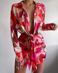 ABSTRACT PRINT TIED DETAIL SHIRT DRESS - Missyess