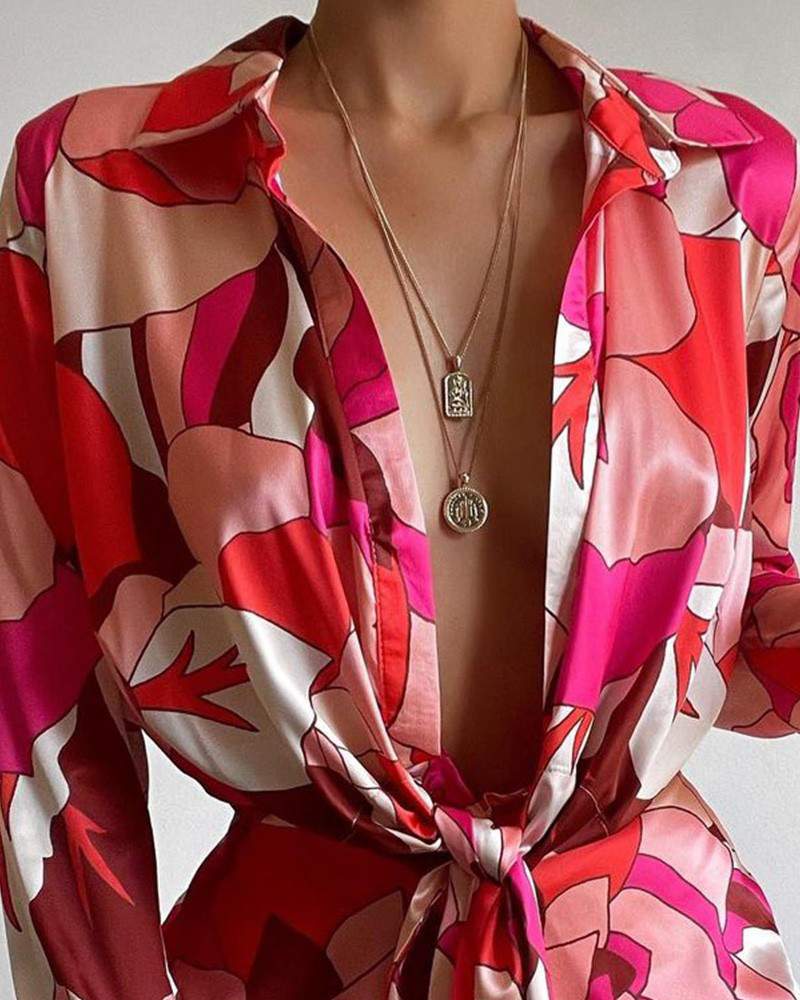 ABSTRACT PRINT TIED DETAIL SHIRT DRESS - Missyess
