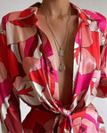 ABSTRACT PRINT TIED DETAIL SHIRT DRESS - Missyess