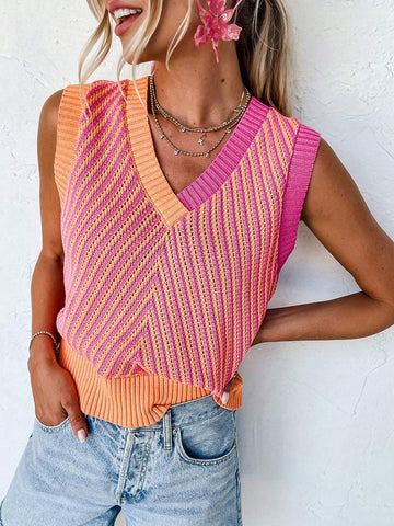 ACELITT SPRING SUMMER CASUAL STRIPED V NECK SWEATER VEST - Missyess