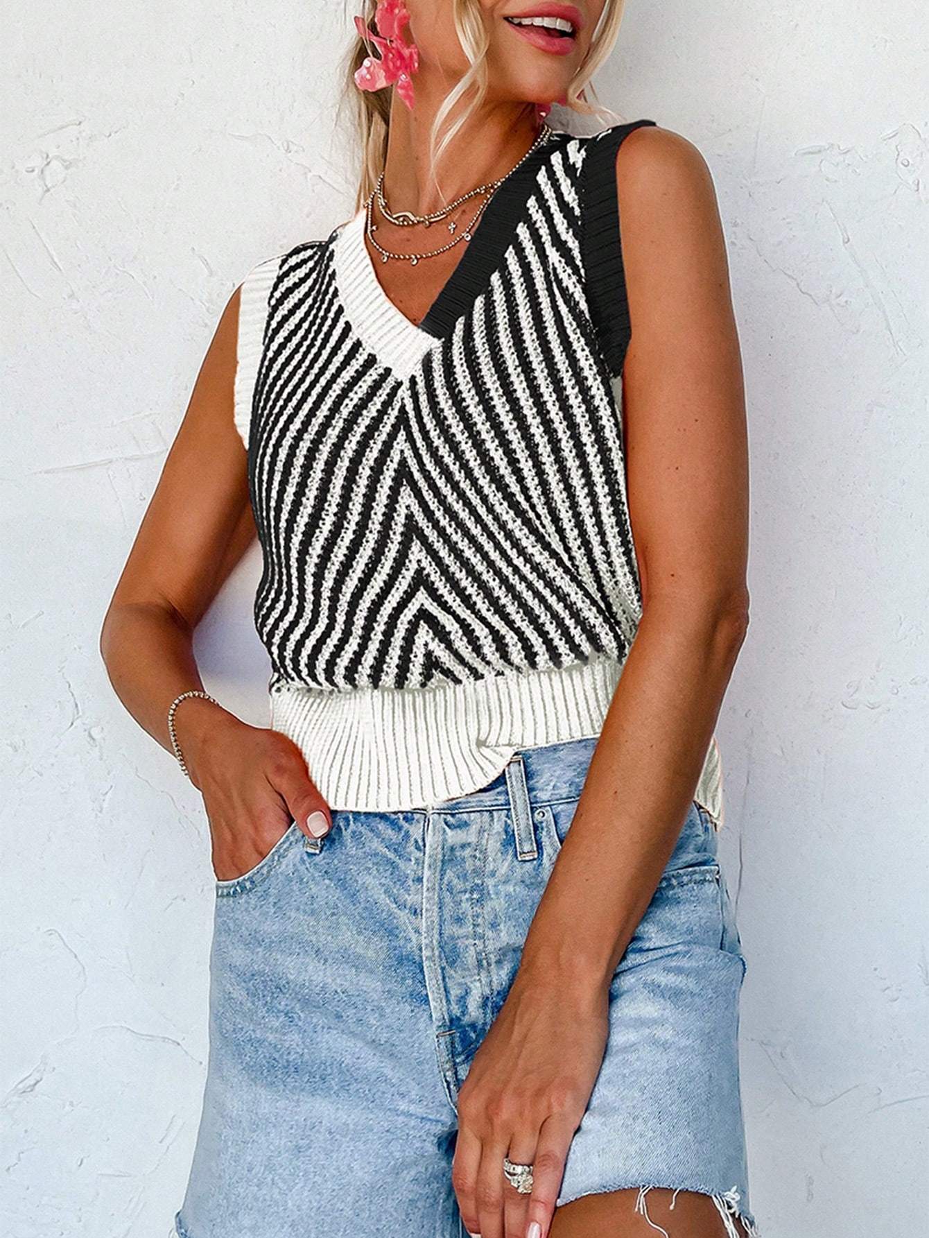 ACELITT SPRING SUMMER CASUAL STRIPED V NECK SWEATER VEST - Missyess