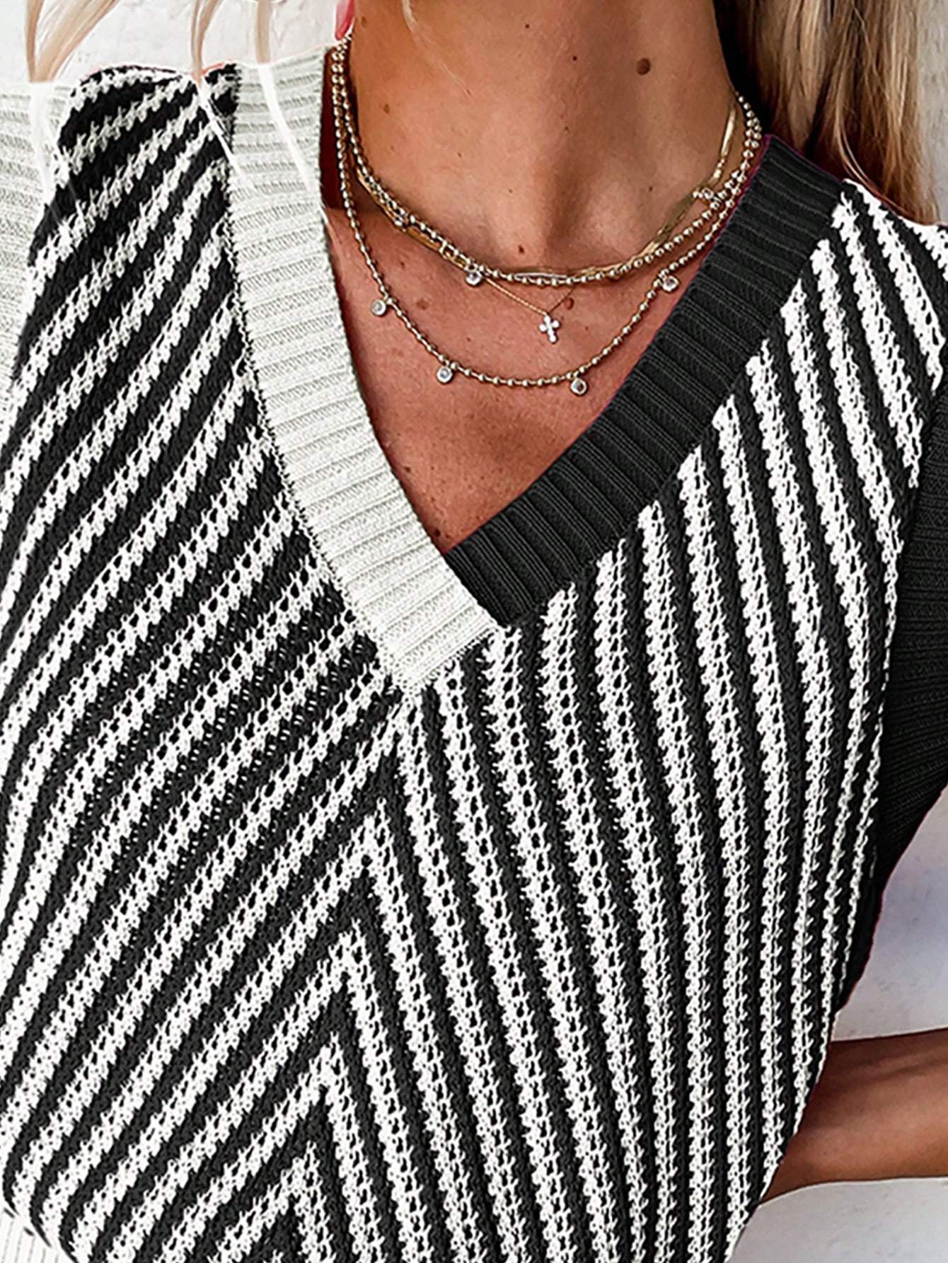 ACELITT SPRING SUMMER CASUAL STRIPED V NECK SWEATER VEST - Missyess
