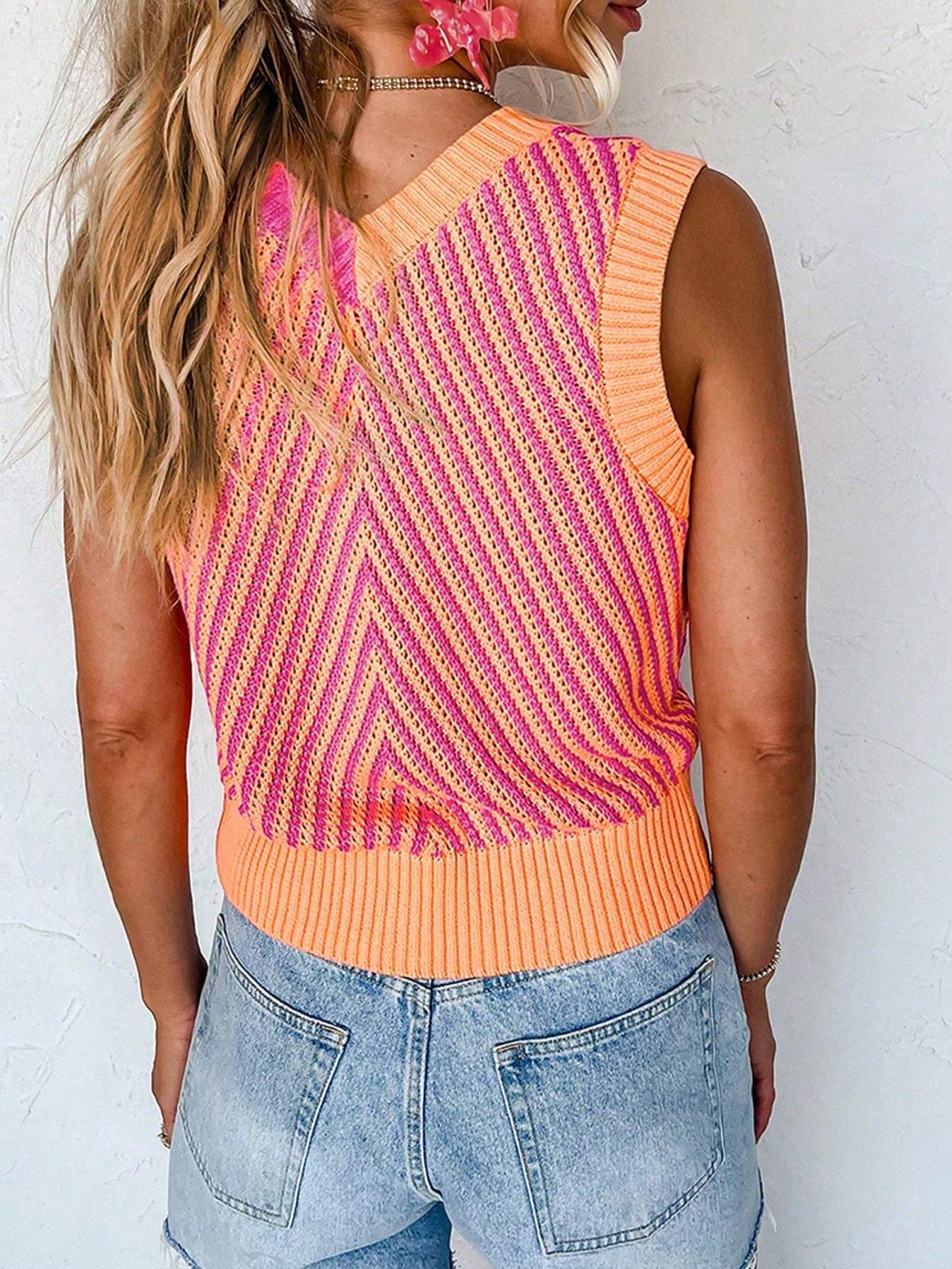 ACELITT SPRING SUMMER CASUAL STRIPED V NECK SWEATER VEST - Missyess
