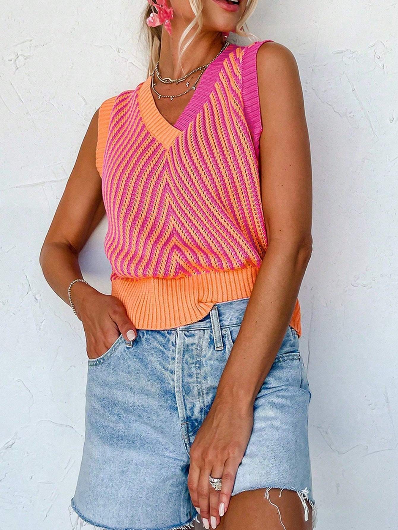 ACELITT SPRING SUMMER CASUAL STRIPED V NECK SWEATER VEST - Missyess