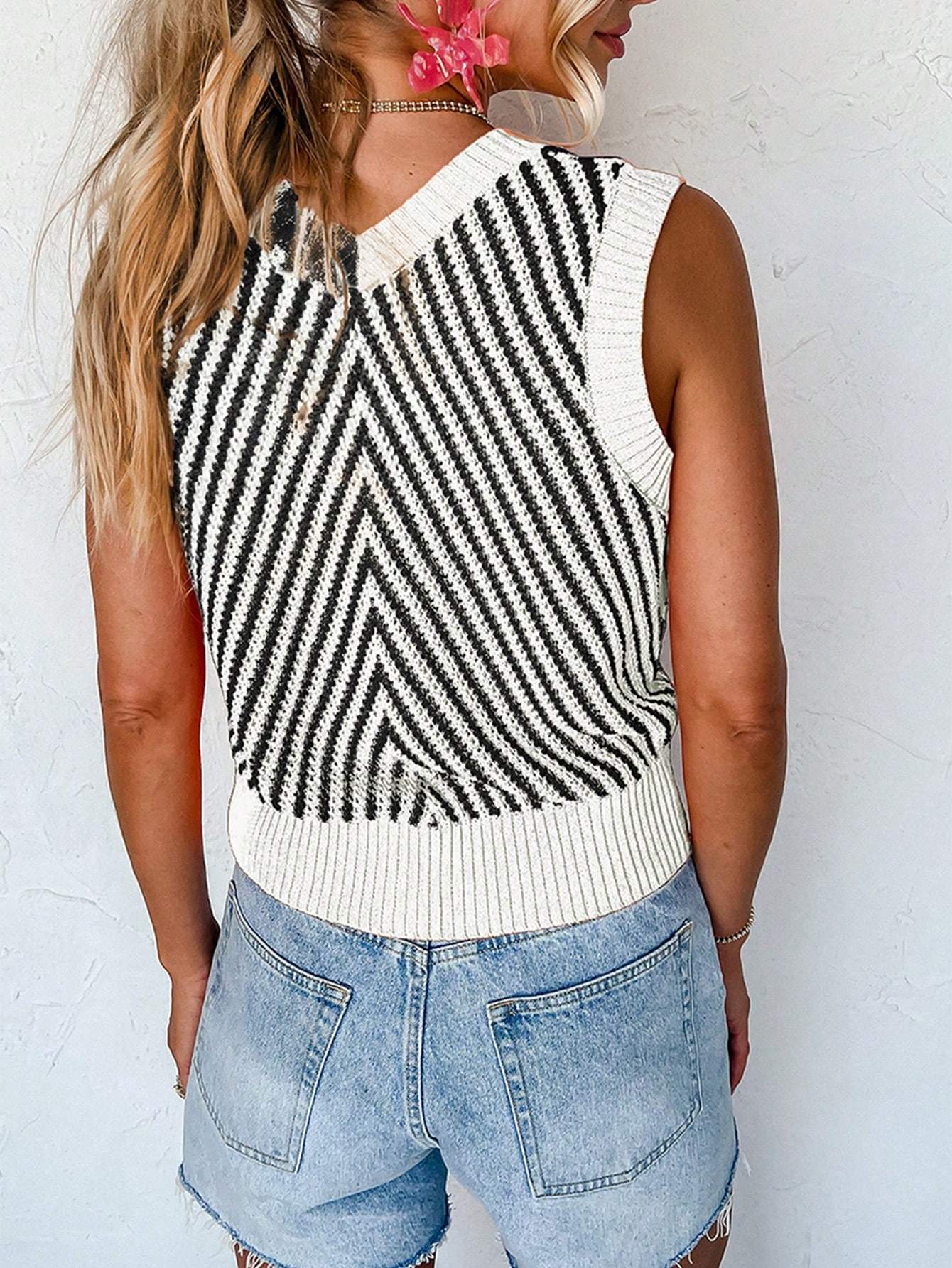ACELITT SPRING SUMMER CASUAL STRIPED V NECK SWEATER VEST - Missyess