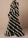 AIERTU RETRO FLORAL LEOPARD PRINT LONG DRESS SPRING AUTUMN WOMEN LONG SLEEVE MAXI DRESS HIGH FASHION HALTER HOLLOW OUT PARTY DRESS 01 M - Missyess