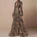 AIERTU RETRO FLORAL LEOPARD PRINT LONG DRESS SPRING AUTUMN WOMEN LONG SLEEVE MAXI DRESS HIGH FASHION HALTER HOLLOW OUT PARTY DRESS 01 M - Missyess