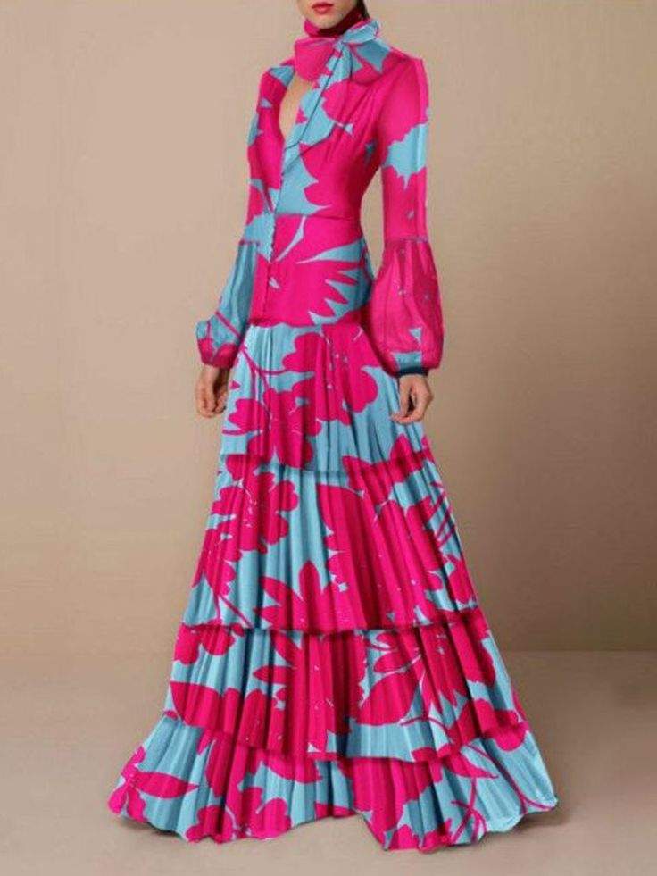 AIERTU RETRO FLORAL LEOPARD PRINT LONG DRESS SPRING AUTUMN WOMEN LONG SLEEVE MAXI DRESS HIGH FASHION HALTER HOLLOW OUT PARTY DRESS 01 M - Missyess