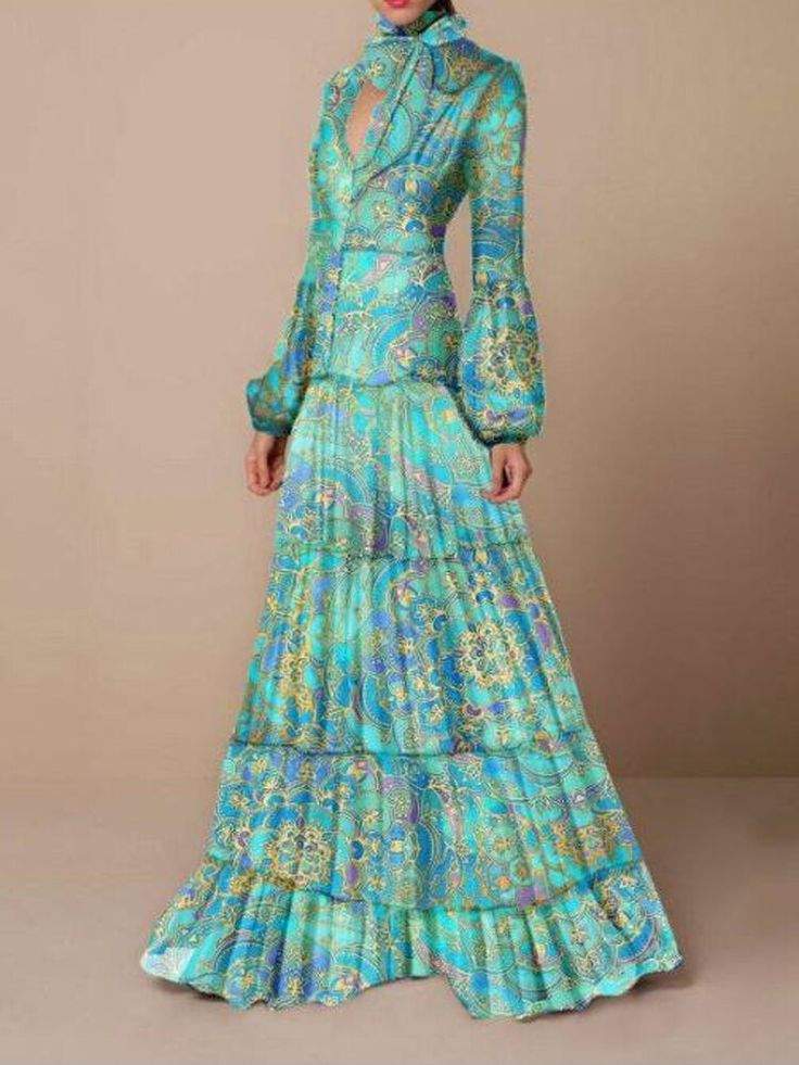 AIERTU RETRO FLORAL LEOPARD PRINT LONG DRESS SPRING AUTUMN WOMEN LONG SLEEVE MAXI DRESS HIGH FASHION HALTER HOLLOW OUT PARTY DRESS 01 M - Missyess