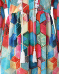 ALLOVER GEOMETRIC PRINT TASSEL DECOR BELL SLEEVE DRESS - Missyess