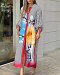 ALLOVER PRINT BUTTONED SLIT SHIRT DRESS - Missyess