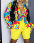 ALLOVER PRINT BUTTON DOWN SHIRT SHORTS SET - Missyess