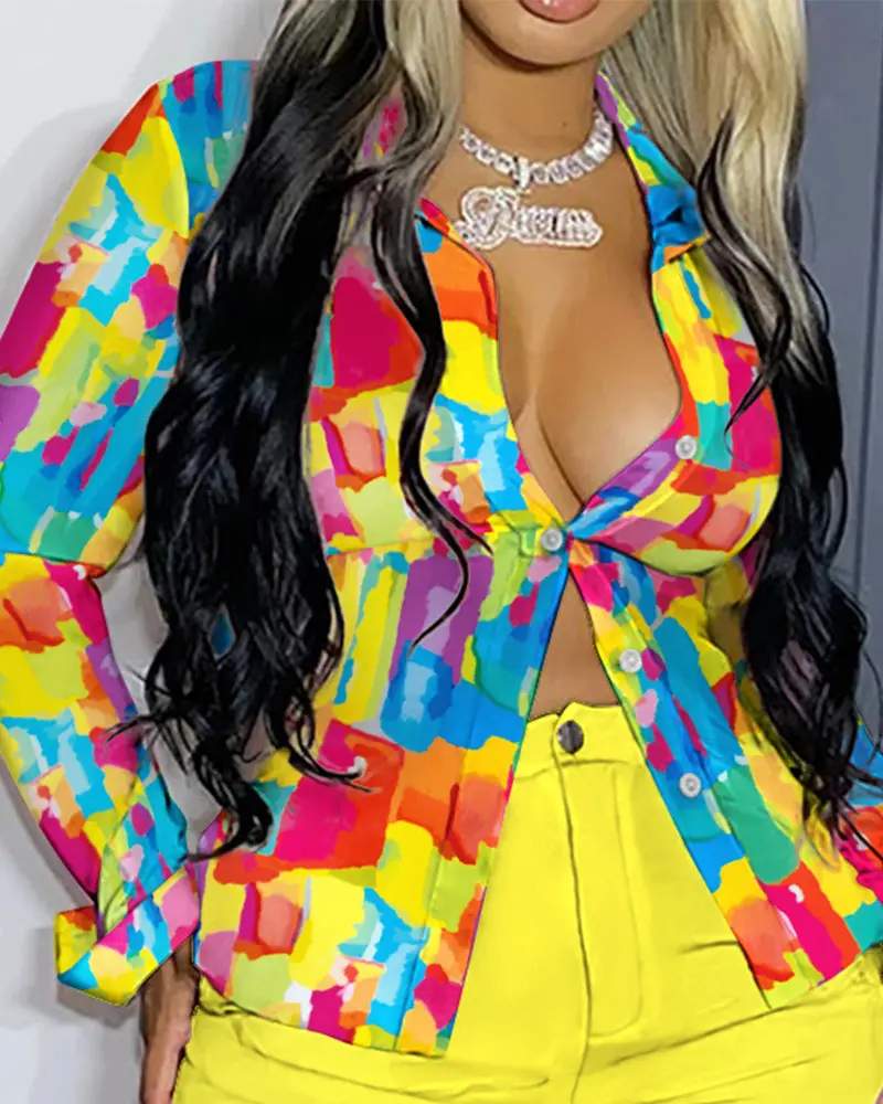 ALLOVER PRINT BUTTON DOWN SHIRT SHORTS SET - Missyess