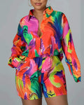 ALLOVER PRINT BUTTON DOWN SHIRT SHORTS SET - Missyess