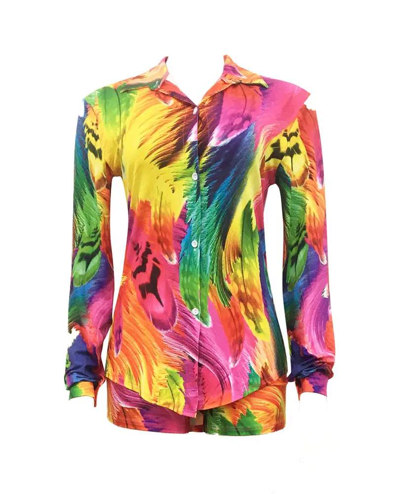 ALLOVER PRINT BUTTON DOWN SHIRT SHORTS SET - Missyess