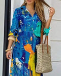 ALLOVER PRINT CURVED HEM BUTTON FRONT SHIRT DRESS - Missyess