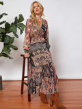 ALLOVER PRINT LANTERN SLEEVE BELTED DRESS - Missyess