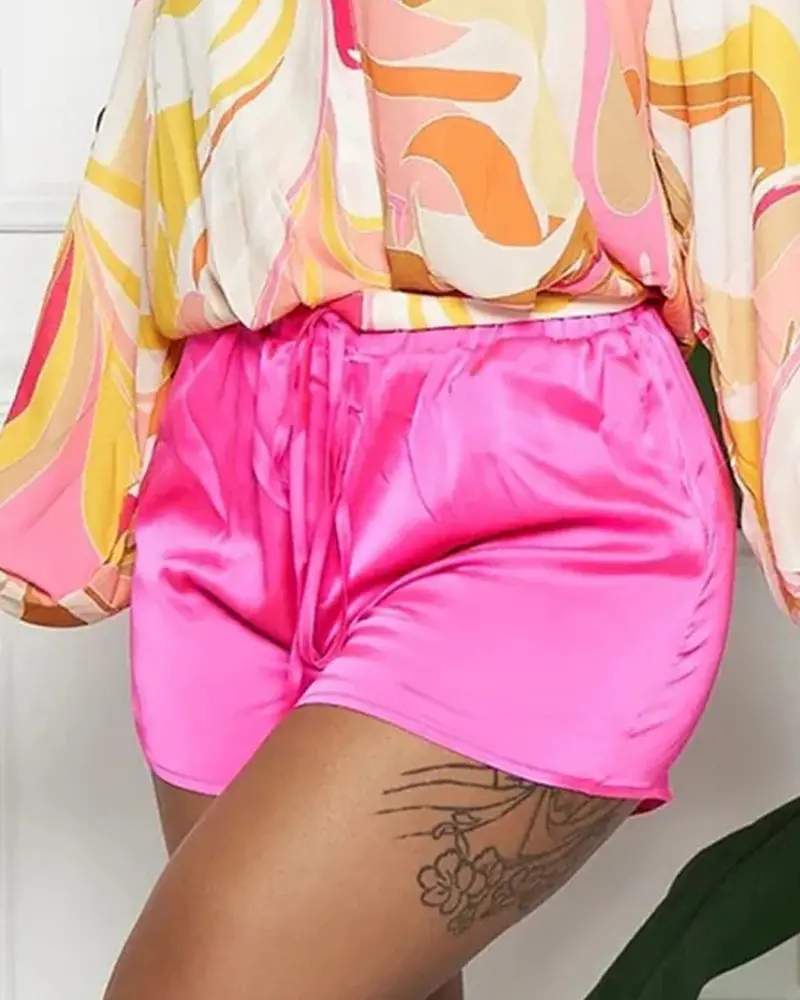 ALLOVER PRINT LANTERN SLEEVE SHIRT SHORTS SET - Missyess
