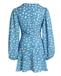 ALLOVER PRINT LANTERN SLEEVE TIED DETAIL CASUAL DRESS - Missyess