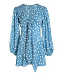 ALLOVER PRINT LANTERN SLEEVE TIED DETAIL CASUAL DRESS - Missyess