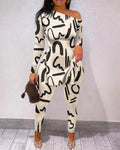 ALLOVER PRINT SPLIT HEM LONG SLEEVE TOP PANTS SET - Missyess