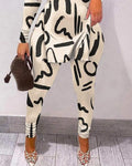 ALLOVER PRINT SPLIT HEM LONG SLEEVE TOP PANTS SET - Missyess