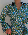 ALLOVER PRINT TIED DETAIL BELL SLEEVE SHIRT DRESS - Missyess