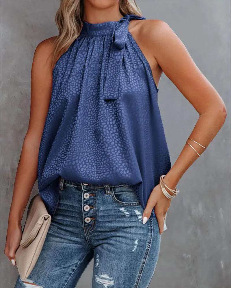ALLOVER PRINT TIE NECK TANK TOP - Missyess