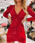 ALLOVER SEQUIN RUCHED RUFFLES PARTY DRESS - Missyess