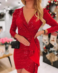 ALLOVER SEQUIN RUCHED RUFFLES PARTY DRESS - Missyess