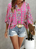 ALL OVER PRINT BUTTON FRONT BLOUSE - Missyess