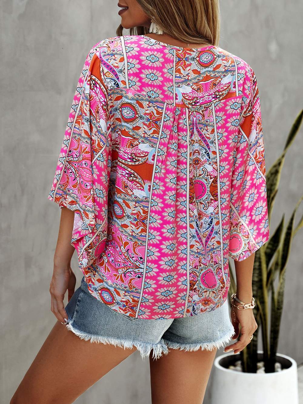 ALL OVER PRINT BUTTON FRONT BLOUSE - Missyess