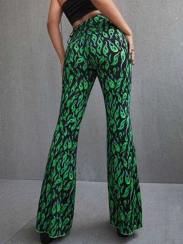 ALL OVER PRINT FLARE LEG PANTS - Missyess